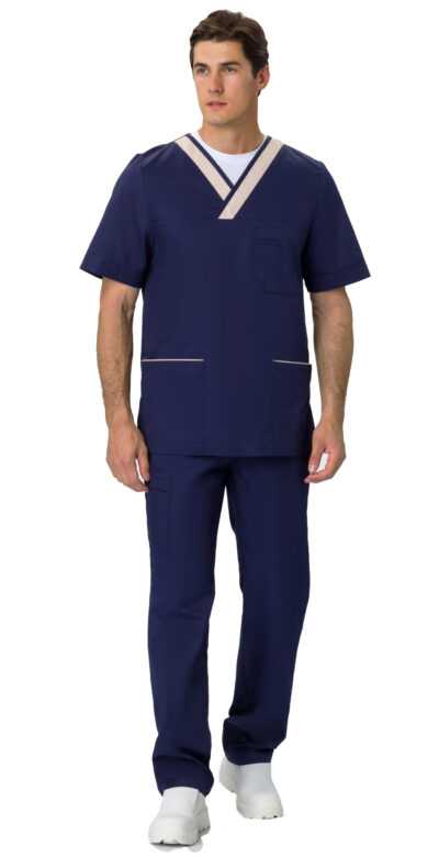 Костюм мужской Симпл-001 (тк.Смесовая,120) MedLine, т.синий/бежевый