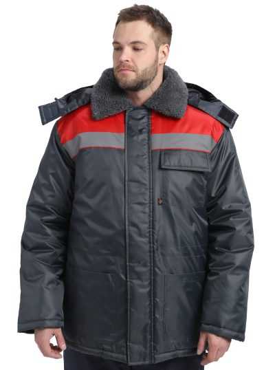 Куртка зимняя Бригада NEW (тк.Оксфорд), т.серый/красный