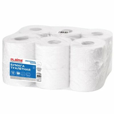 Бумага туалетная LAIMA UNIVERSAL WHITE 1 слой 12 рулонов белая